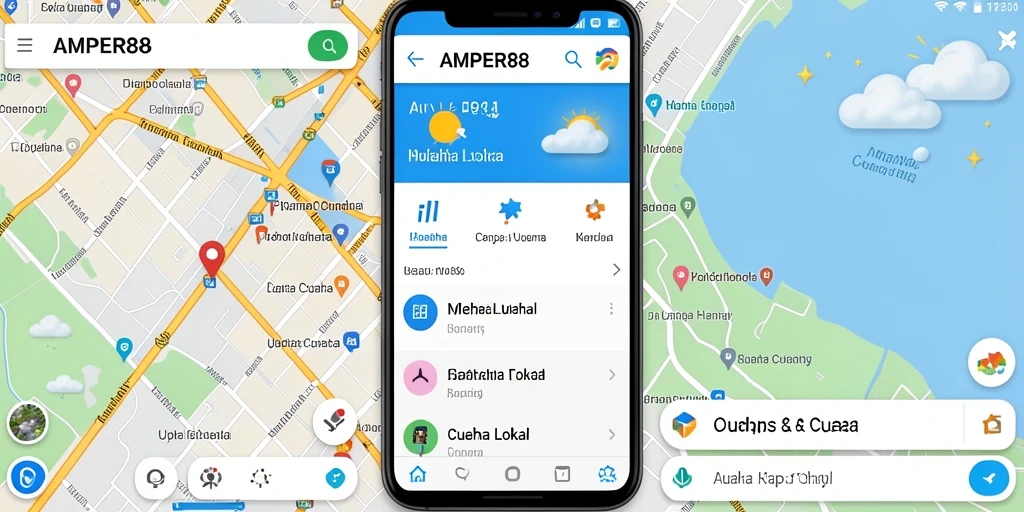 Screenshot utama AMPER88 menampilkan informasi cuaca lokal terkini.