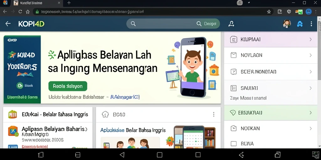 Antarmuka KOPI4D yang interaktif untuk belajar bahasa Inggris.