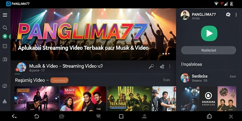 Antarmuka aplikasi PANGLIMA77 yang menampilkan pilihan streaming video.
