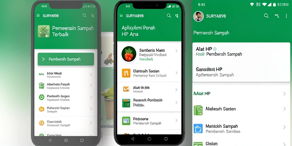 Tampilan antarmuka SURYA898 saat membersihkan sampah di HP.